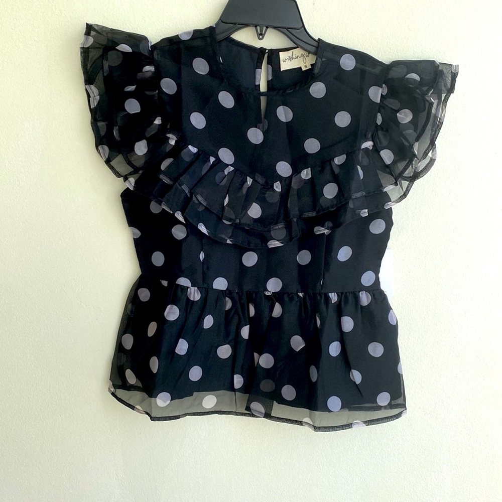 19. Wishing Waves Black White Polka-Dot Blouse